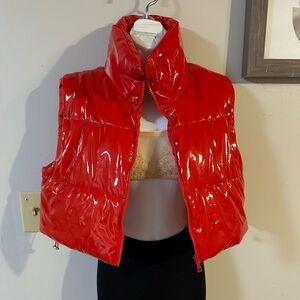 Vibrant Red Shiny Puffer Vest
